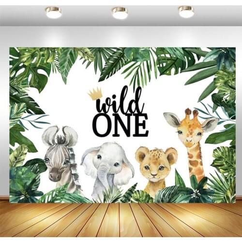 Wild One Backdrop Jungle Forest Animal Safari Newborn Baby Shower Birthday Party Photography Background Photo Booths Studio