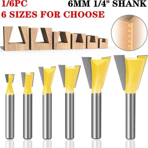 1-6pcs 1/4" Shank Dovetail Milling Cutters Round Over Edging Router Bit 6mm/6.35mm Shank Wood Cutting Tool Woodworking Cutters