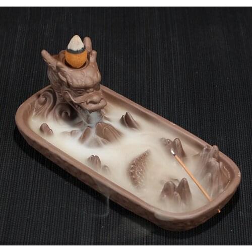 Purple sand dragon Ceramic Backflowing incense burner home decor incensory ornament incense lore tower incense line