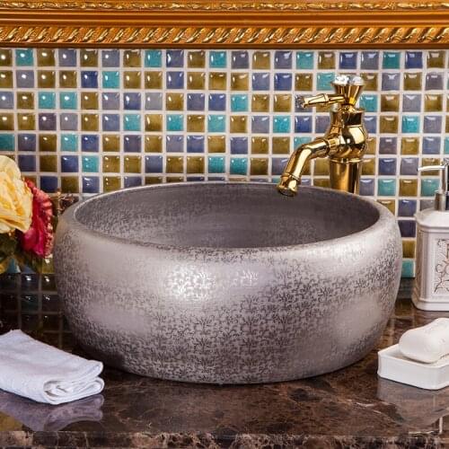 Lotus Painting Hand Painting Art Porcelain Counter top Handmade Bathroom Vessel Sinks Vanities professional ceramic wash basin