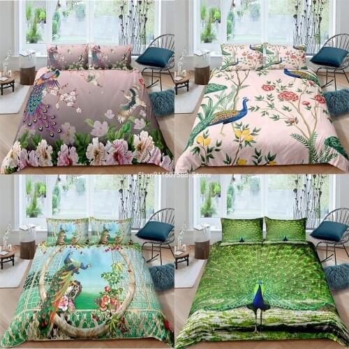 Peacock 3D Bedding Sets Beautiful Kids Boy Girl Duvet Quilt Cover Set Bed Linen Pillowcase King Queen Single Size 2/3Pcs