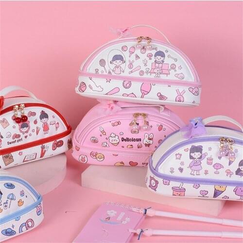 Korean Girls Kawaii Pencil Case Cartoon Cute Portable Large Capacity Pencilcase School Stationary Pen Box Pencil Cases for Girls