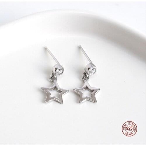 LKO Simple Stars Stud Earrings 925 Sterling Silver Temperament Personality Five-Pointed Star Earrings For Girls Ornaments