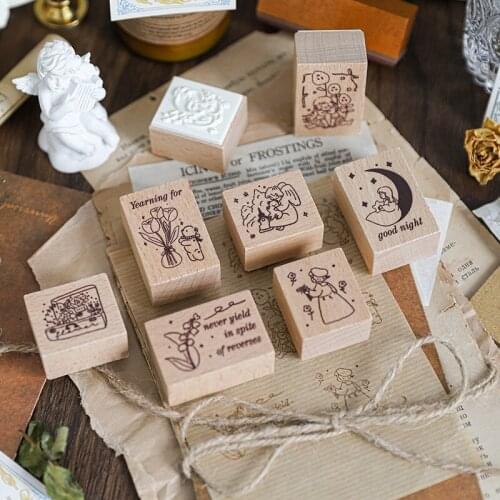 Kawaii Girls Animals Stamp Wooden Rubber Stamps Cute Vintage Craft Stamps For Diy Scrapbooking Card Making Decoration