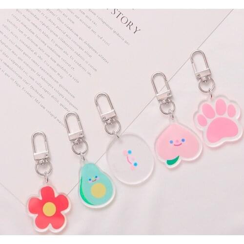 Cute Funnyns Peach Flower Dog Paws Smiley Face Cartoon Keychain For Women Trinket Key Chains Ring Car Bag Pendent Charm D281