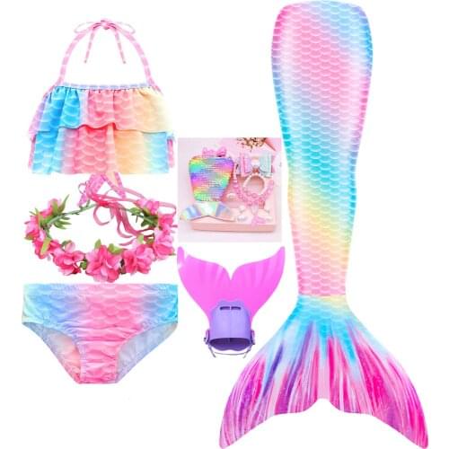 Multi-Color Baby Girls Swimwear Kids Party Fancy Dress Costumes Ariel Princess Little Mermaid Tail Swimsuit with Swimming Fins