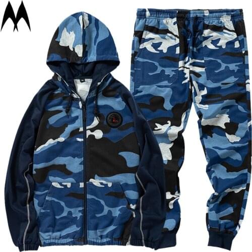 2021 Autumn Camouflage Tracksuit Mens Set 2 Piece Sets Casual Hooded Cardigan Sweat Pants Fashion Zipper Jacket Men Sportswear