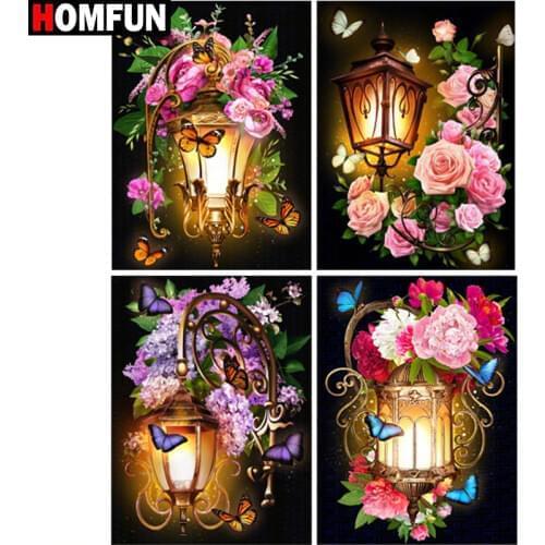 HOMFUN Full Square/Round Drill 5D DIY Diamond Painting "Flower light butterfly" 3D Embroidery Cross Stitch 5D Home Decor Gift