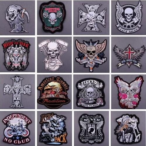 Punk Biker Embroidered Patches For Clothing Thermo Adhesive Patches Big Skull Patch Iron On Patches On Clothes Stirpes Accessory