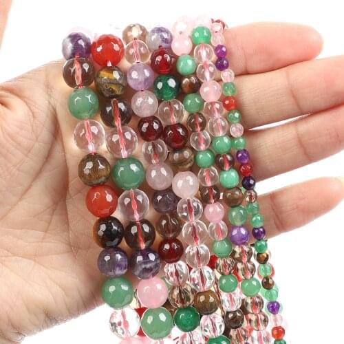 Natural Stone Beads Cut Surface Mixed Natural Stone Loose Beads for Jewelry Making Needlework DIY Bracelet Strand 4-12 MM