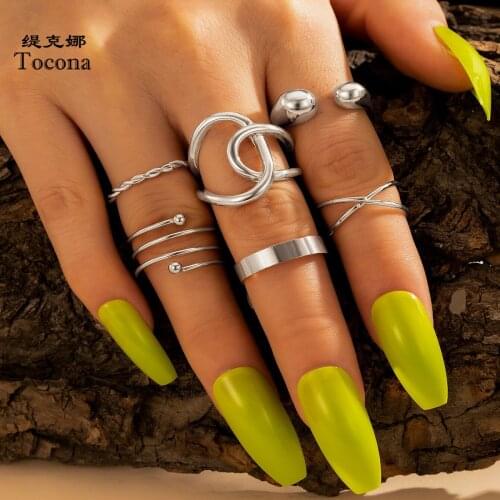 Tocona 6pcs/sets New Trendy Cross Joint Ring Sets for Women Hollow Geoemtric Alloy Metal Simple Jewelry Accessories Anillo 17000
