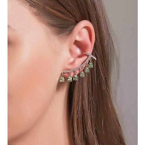 New Korean-Style Ear Stud Drop Earrings Crystal Zircon Ear Clip Ear Stud One-Piece Earrings Dropshipping