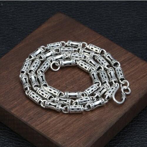 Wholesale S925 Sterling Silver Jewelry Retro Thai Silver Hipsters Wild Chain Male 5mm Thick Section Hollow Bamboo Necklace
