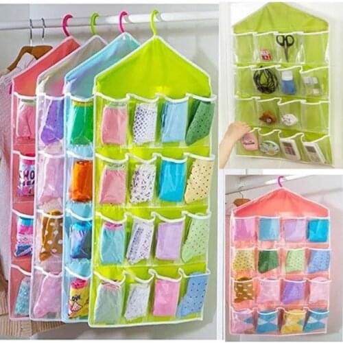 16 Grid Fabric Storage Hanging Bag Multi-layer Wardrobe Panties Socks Dustproof Hanging Bag Wall Hanging Storage Bag Behind
