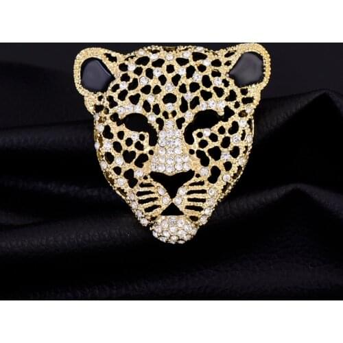 Full Rhinestone Panther Head Brooch Retro Hollow Mens Suit Animal Corsage Women Sweater Pin Brooches