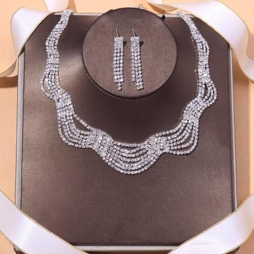 Stonefans Luxury Rhinestone Wave Bridal Necklace Set for Women Fashion Crystal Multi Layer Choker Dubai Wedding Sets Wholesale