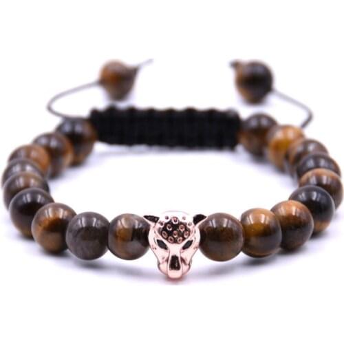 Handmade Rose Gold Lion Head Semi Precious stone 8MM Beads Friendship Chakra Women Bracelets tiger eye lava turquise howlite