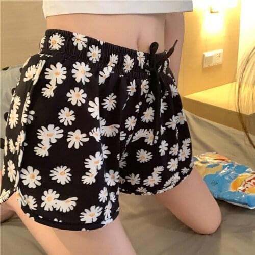 Shorts women vegan Little daisy print elastic Slim Beach High waist shorts Korean style plus size loose belt Female clothing