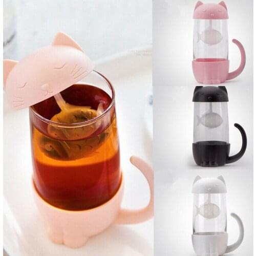 FAROOT Tea Strainer Cat Dog Style Tea Infuser Cup Mug Glass Teabags Kitchen Tool Gadget Soaking Filter Cup 280ML