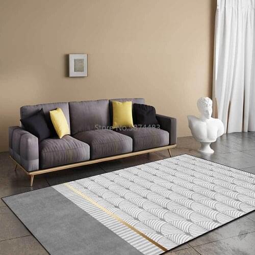 Modern Nordic Minimalist Gray Gold Geometric Fan-shaped Living Room Bedroom Bedside Carpet Floor Mat Customization