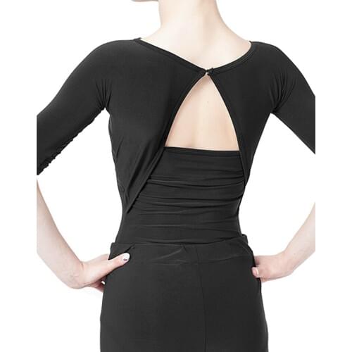 Latin dance backless halter neck buckle up leotard modern dance top practice blousers T15004