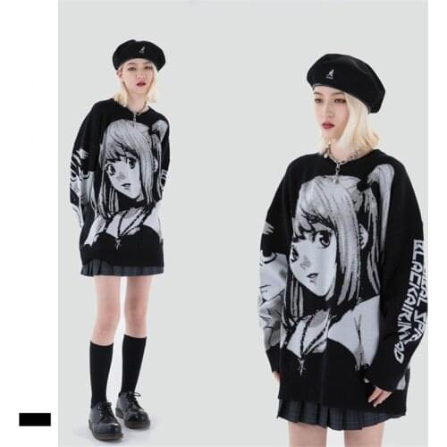 Hip Hop Streetwear Harajuku Cartoon Girl Print Knitwear Pullover Autumn Winter Men and Women Oversize Loose Knitted Sweater Tops