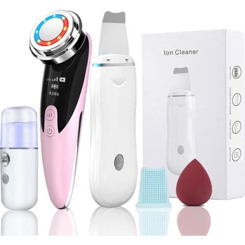 Ultrasonic Skin Scrubber Kit Vibration Face Spatula Blackhead Remover EMS LED Facial Massager Cavitation Peeling Facial Lifting