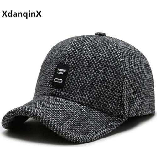 XdanqinX Middle-aged Mens Winter Hats Warm Baseball Cap Cold Proof Earmuffs Hat Adjustable Size Casual Sports Caps Snapback Cap