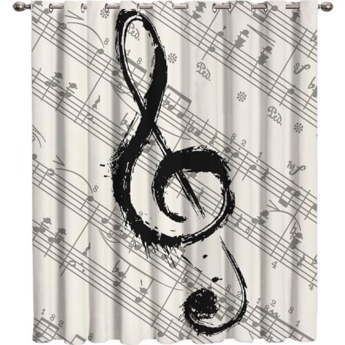 Music Notes Sheet Window Curtains Dark Living Room Curtain Rod Kitchen Drapes Fabric Home Decor