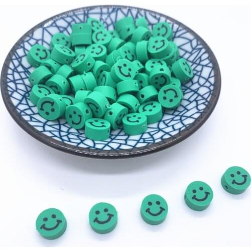 30pcs 10mm Green Smiley Beads Polymer Clay Spacer Loose Beads For Jewelry Making DIY Handmade Jewelry Crafts#05