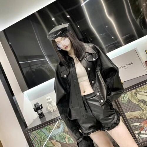 Plus Jacket Size Women Coat Spring And Autumn 2021 New Fashion Import Sheepskin Splicing Corrugated Fabric Oversized Clothing