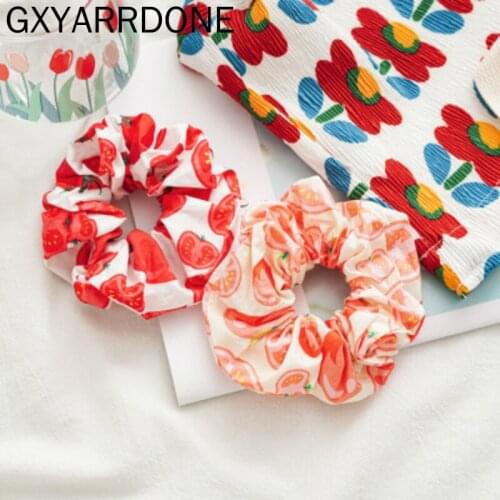 2020 Women Hair Scrunchie Elastic Handmade Tomato Print Hair Band Ponytail Holder Headband Hair Accessories Hair Ring Hair Ties