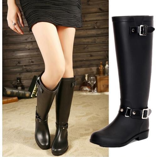Fashion Rainshoes Women Waterproof Knee High Rain Boots Women Non-slip Hose Back Zipper Long Boots Ladies Shoes For Woman botas
