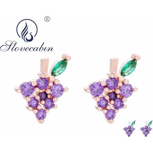 Slovecabin 925 Sterling Silver Grape Stud Earrings For Women Cute Statement Earrings Korean Silver European Fine Jewelry Making