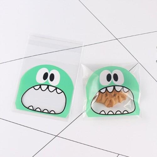 100pcs cute big mouth biscuit bag cartoon food packaging bag wedding birthday party biscuit fructose gift bag self-adhesive