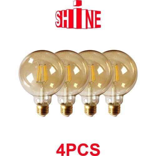 4pcs/lot Retro Edison Filament Bulb G95 E27 6W 2700K Bombillas 220V-240V Vintage Lamp Gold Glass Bulb Home Decoration