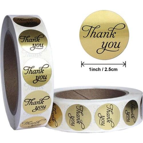 500Pcs/Roll Label Gold Foil Thank You Stickers Roll Pack Sticker Gift Package Stationery Stickers For Business Bag Envelope Seal