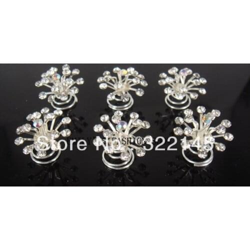 60Pcs Wedding Clear Crystal Flower Hair Twists Spins Pins Free Shipping