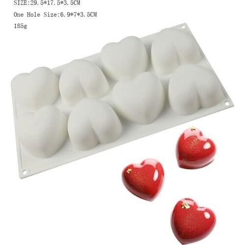 8 Cavity Heart Silicone Cake Mold for Valentines Day Chocolate Mousse Dessert Jelly Pudding Bread Bakeware Pan Decorating Tools