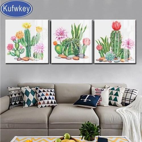 5d diamond painting triptych Cactus Succulent 5D full drill square round Diamond Embroidery 3 Piece Set,home decoration