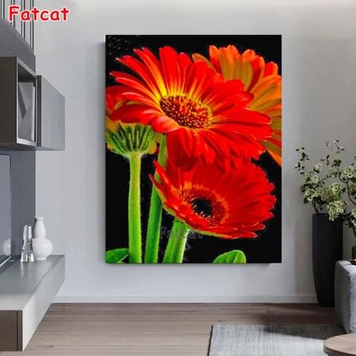 DIY Diamond Painting Chrysanthemum Red Flower Rhinestones Diamond Mosaic Embroidery Daisy Full Drill Square Cross Stitch PP2396