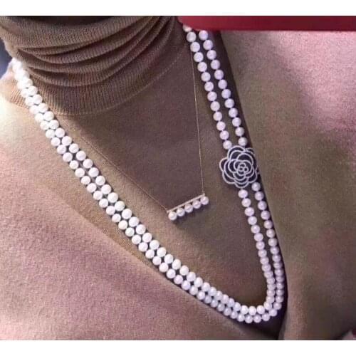 Noble jewelr8-9mm natural white pearl necklace pendant 22inch