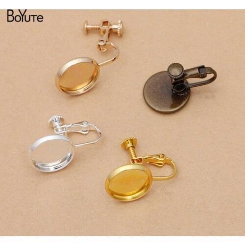 BoYuTe (20 Pieces/Lot) Fit Round 12MM Cabochon No Pierced Srew Ear Clip Blank Base Diy Handmade Metal Brass Earring Accessories