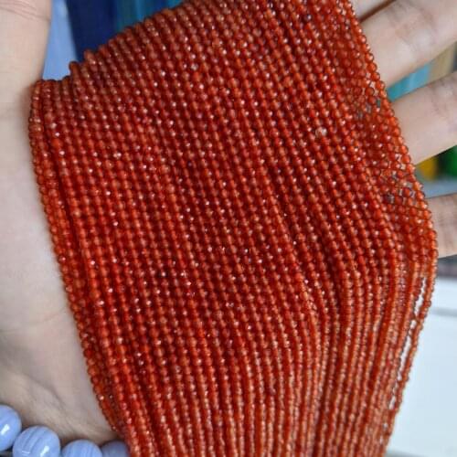 Red Agate Genuine Natural Stone Beads 2.5mm Faceted Cutting Loose Red Chalcedony Beads for Jewelry Making