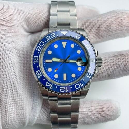 Automatic Watch Japanese NH35 Movement Automatische mechanische Uhr Green luminous Sapphire Crystal Magnifier Blue Sunray Dial