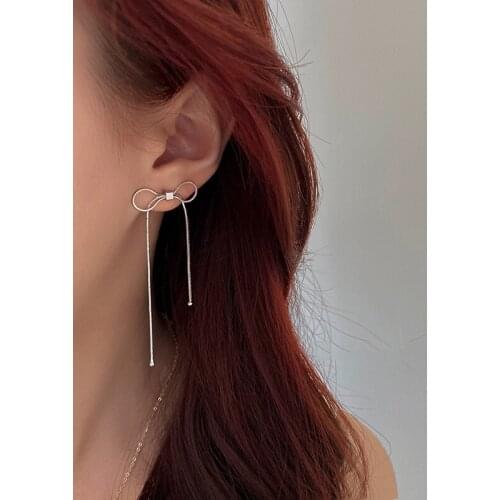 Grace Design Silver Color Line Bow Long Tassels Earrings Elegant Lady Female Handmade Earrings Fashion Jewelry For Girl