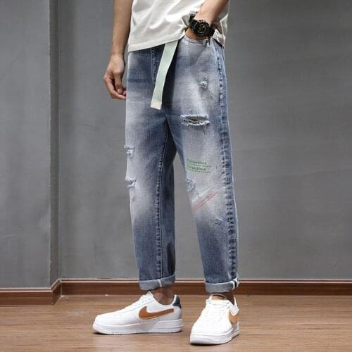 Loose Jeans for Men Spring Summer All-match Hole Embroidery Thin Washed Distressed Trousers Male Clothes Streetwear Four Seasons