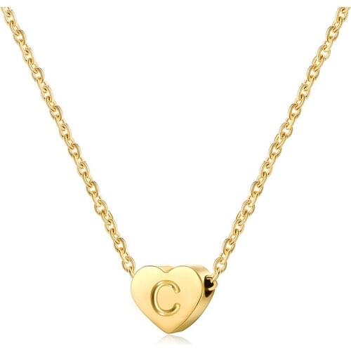 Hiyong Fashion Tiny Heart Dainty Initial Necklace Gold Silver Color Letter Name Choker Necklace For Women Pendant Jewelry Gift