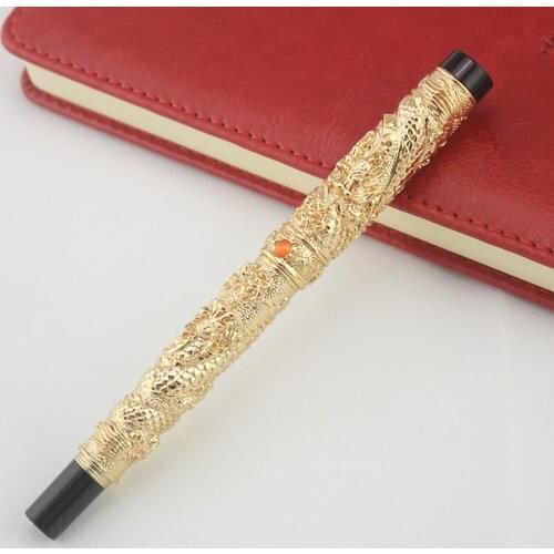JinHao Double Dragon Jewelry Luxury Fountain Pen Vintage Tower 18KGP 0.5MM Nib Gift Ink Pens Writing Stationery Office Supplies