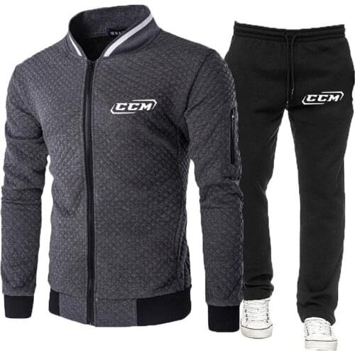 New Mens CCM Printing Spring and Autumn 2 Pieces Fitness suit Tracksuit Hooded Sweatshirt+pants Pullover Hoodie Sportwear Suit